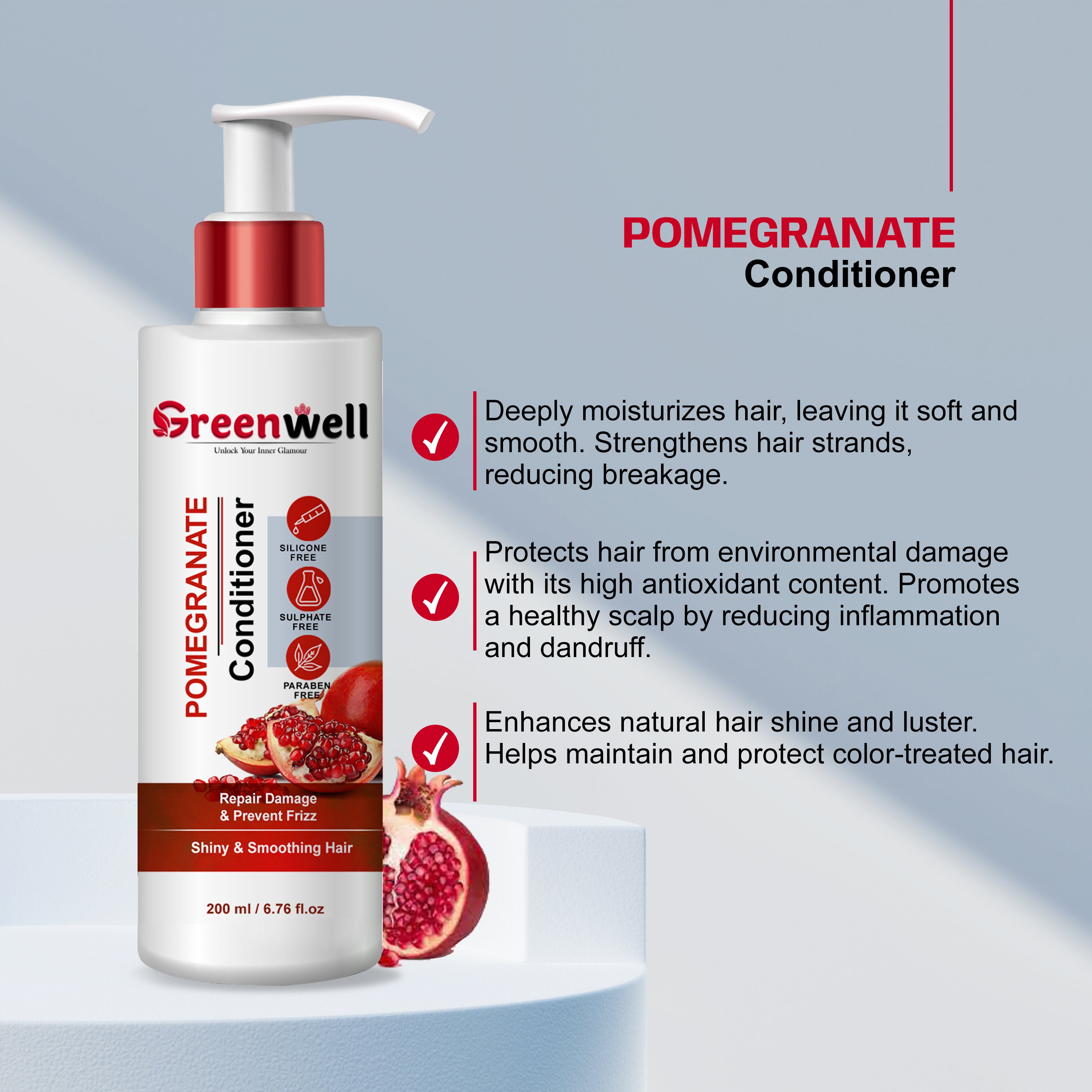 Pomegranate Conditioner for Damage Hair Repair | Shiny & Smoothing Hair 200ml