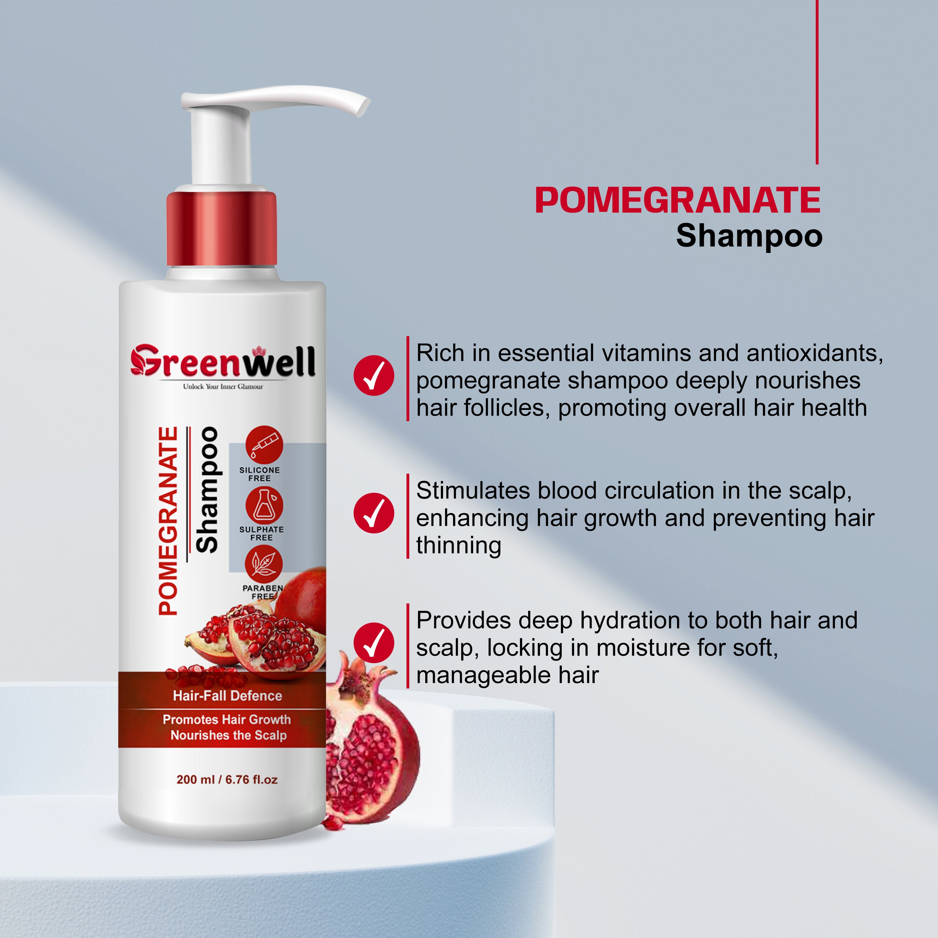 Pomegranate Shampoo for Hair Fall Defence | Promotes Hair Growth | Nourishes the Scalp 200ml